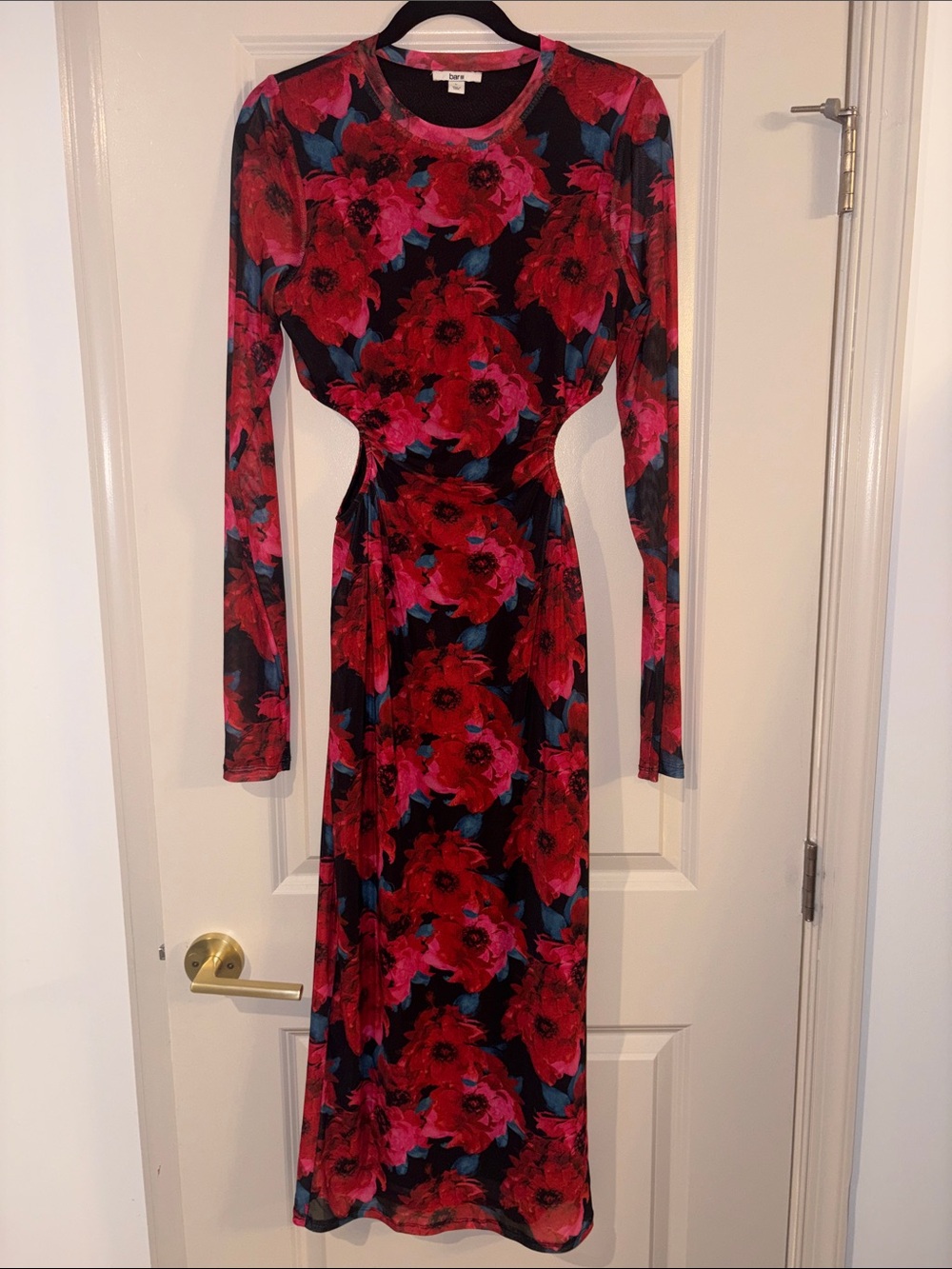 Bar III Red Floral Long Sleeve Maxi Dress